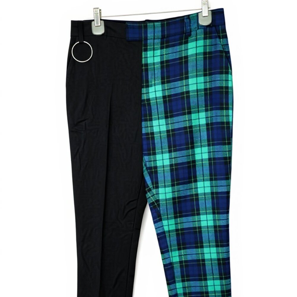 Hot Topic Green Tartan Plaid Split w/ Black Pants Ladies large RARE Goth PUNK - Picture 4 of 6